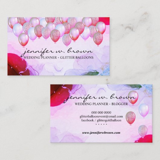 Glitter Ballonnen Gelegenheden Evenementen Planner Visitekaartje (Voorkant / Achterkant)