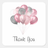 Glitter Ballonnen Roze en Zilver - Bedankt Vierkante Sticker (Voorkant)