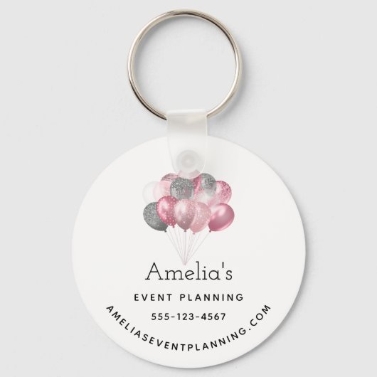 Glitter Ballonnen Roze en Zilver - Business Sleutelhanger (Voorkant)