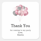 Glitter Ballonnen Roze en Zilver - Party Dank U Vierkante Sticker (Voorkant)