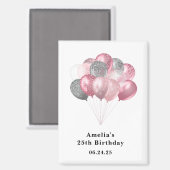 Glitter Ballonnen Roze en Zilver Save the Date Magneet (Voorkant / Achterkant)
