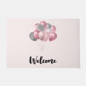 Glitter Ballonnen Roze en Zilver Welkom Deurmat (Voorkant)