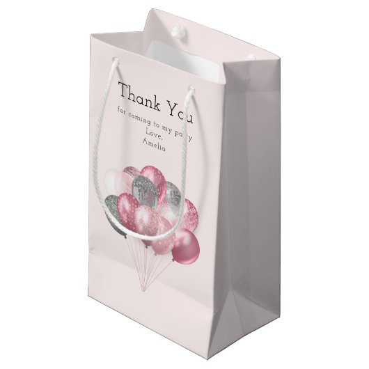 Glitter Ballonnen Roze & Zilveren Verjaardag Bedan Klein Cadeauzakje (Voorkant Gekanteld)