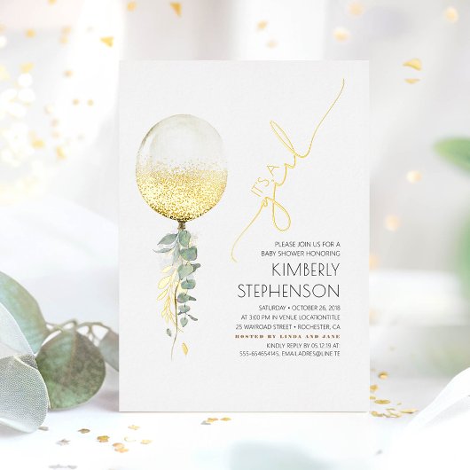 Glitter Balloon Baby shower Het is een meisje Folie Uitnodiging