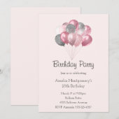 Glitter Balloon Bunch Roze en Zilveren Verjaardag Kaart (Voorkant / Achterkant)