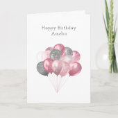 Glitter Balloon Bunch Roze en Zilveren Verjaardag Kaart (Voorkant)