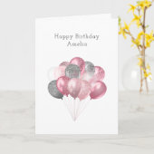 Glitter Balloon Bunch Roze en Zilveren Verjaardag Kaart (Gele Bloem)