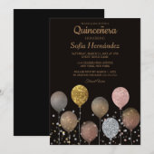 Glitter Balloon Quinceñera Kaart (Voorkant / Achterkant)