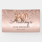 Glitter Balloon Roos Gold 30e Verjaardag Monogram Spandoek (Horizontaal)