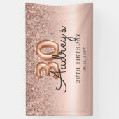 Glitter Balloon Roos Gold 30e Verjaardag Monogram Spandoek (Verticaal)