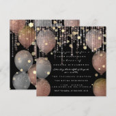 Glitter Balloon Roos Gold Bridal Sweet 16th Black Kaart (Voorkant / Achterkant)