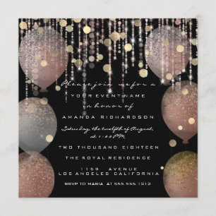 Glitter Balloon Roos Gold Bridal Sweet 16th Black Kaart