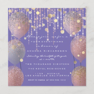 Glitter Balloon Roos Gold Bridal Sweet 16th Purpl Kaart