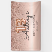 Glitter Balloon Roos Goud 13e Verjaardag Monogram Spandoek (Verticaal)