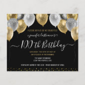 Glitter Balloons 100th Birthday Party Invitation (Voorkant)