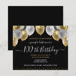 Glitter Balloons 100th Birthday Party Invitation