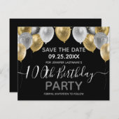 Glitter Balloons 100th Birthday Save the Date (Voorkant / Achterkant)