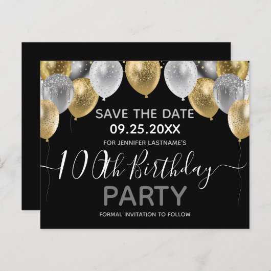 Glitter Balloons 100th Birthday Save the Date (Voorkant / Achterkant)