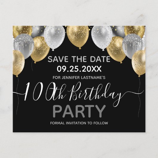 Glitter Balloons 100th Birthday Save the Date (Voorkant)