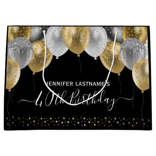 Glitter Balloons 40th Birthday Party Groot Cadeauzakje (Voorkant)