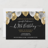 Glitter Balloons 40th Birthday Party Invitation Kaart (Voorkant)