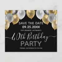 Glitter Balloons 40th Birthday Party Save the Date