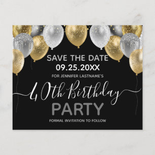 Glitter Balloons 40th Birthday Party Save the Date