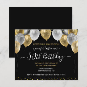 Glitter Balloons 50th Birthday Party Invitation