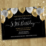 Glitter Balloons 50th Birthday Party Invitation Kaart<br><div class="desc">Elegant faux zilver en gouden glitterballonnen aan de bovengrens. Alle tekst kan worden aangepast en kan eenvoudig worden gewijzigd voor uw eigen wensen. Grote elegant bespaart het ontwerp van de sjabloon van de verjaardagsfeestdag. Elk jaar kan de leeftijd worden gewijzigd</div>