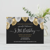 Glitter Balloons 50th Birthday Party Invitation Kaart (Staand voorkant)