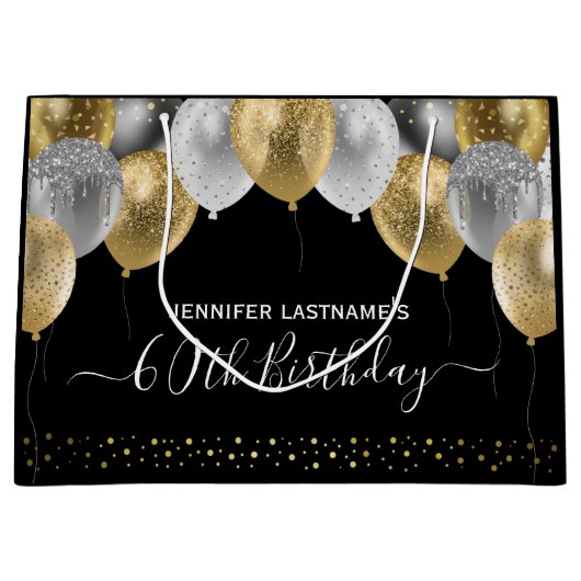 Glitter Balloons 60th Birthday Party Groot Cadeauzakje (Voorkant)
