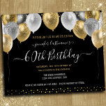 Glitter Balloons 60th Birthday Party Invitation<br><div class="desc">Elegant faux zilver en gouden glitterballonnen aan de bovengrens. Alle tekst kan worden aangepast en kan eenvoudig worden gewijzigd voor uw eigen wensen. Geweldig elegant,  bespaart het ontwerp van de sjabloon van de verjaardagsfeestdag. Elk jaar kan de leeftijd worden gewijzigd. Elegant modern stijlvol typografie</div>