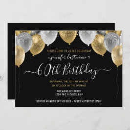 Glitter Balloons 60th Birthday Party Invitation Kaart
