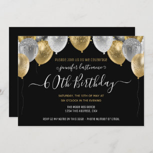Glitter Balloons 60th Birthday Party Invitation Kaart