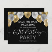 Glitter Balloons 60th Birthday Party Save the Date (Voorkant / Achterkant)