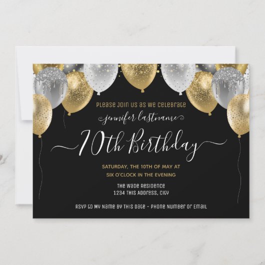 Glitter Balloons 70th Birthday Party Invitation Kaart (Voorkant)