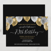Glitter Balloons 70th Birthday Party Invitation Kaart (Voorkant / Achterkant)