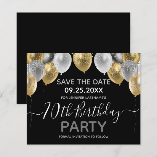 Glitter Balloons 70th Birthday Party Save the Date (Voorkant / Achterkant)
