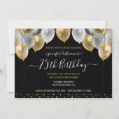 Glitter Balloons 75th Birthday Party Invitation Kaart (Voorkant)