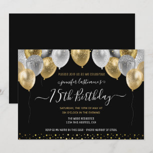 Glitter Balloons 75th Birthday Party Invitation Kaart