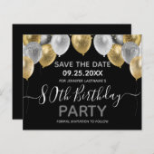 Glitter Balloons 80th Birthday Party Save the Date (Voorkant / Achterkant)