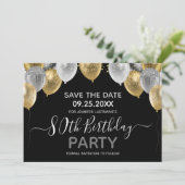 Glitter Balloons 80th Birthday Party Save the Date Kaart (Staand voorkant)