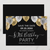 Glitter Balloons 80th Birthday Party Save the Date Kaart (Voorkant / Achterkant)