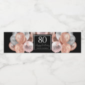 Glitter Balloons 80th Birthday Party Waterfles Etiket (Enkel label)