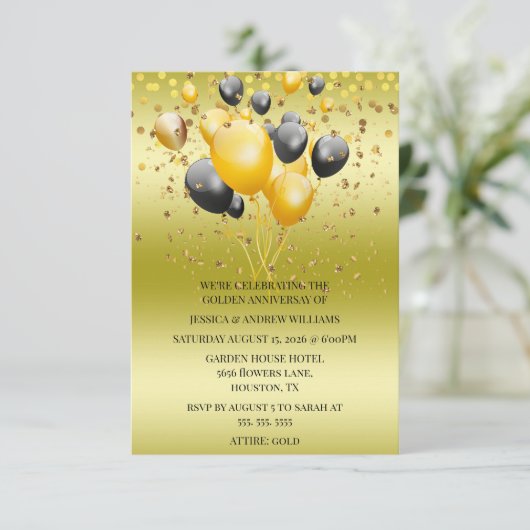 Glitter Balloons Confetti 50ste bruiloft Jubileum Kaart (Staand voorkant)