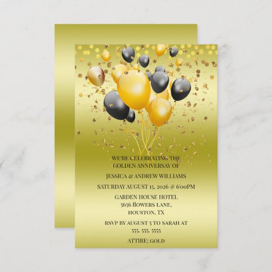 Glitter Balloons Confetti 50ste bruiloft Jubileum Kaart (Voorkant / Achterkant)