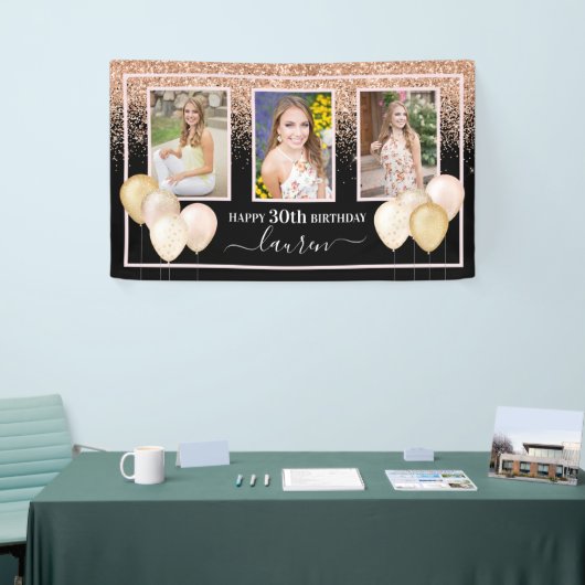 Glitter Balloons Drie Foto's 30th Black Birthday Spandoek (Beurs)