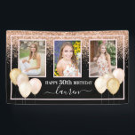 Glitter Balloons Drie Foto's 30th Black Birthday Spandoek<br><div class="desc">Viel 30 jaar met deze ballonthemabanner. Pop in je favoriete foto's en naam en dat is alles wat er aan te pas komt. We nemen het van daar af! Foto van Gracie Mae Photography,  https://maeganbartell.wixsite.com/graciemaephotography</div>