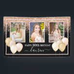 Glitter Balloons Drie Foto's 30th Black Birthday Spandoek<br><div class="desc">Viel 30 jaar met deze ballonthemabanner. Pop in je favoriete foto's en naam en dat is alles wat er aan te pas komt. We nemen het van daar af! Foto van Gracie Mae Photography,  https://maeganbartell.wixsite.com/graciemaephotography</div>