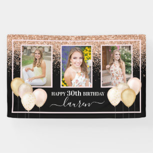Glitter Balloons Drie Foto's 30th Black Birthday Spandoek